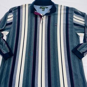 Knights of Round Table Striped Long-sleeve Rugby Polo Shirt, Vintage, Big 3X